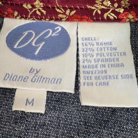 Diane‎ Gilman DG2 Square Denim Jean Jacket M Blue Embroidered Floral Button Up - Picture 12 of 16